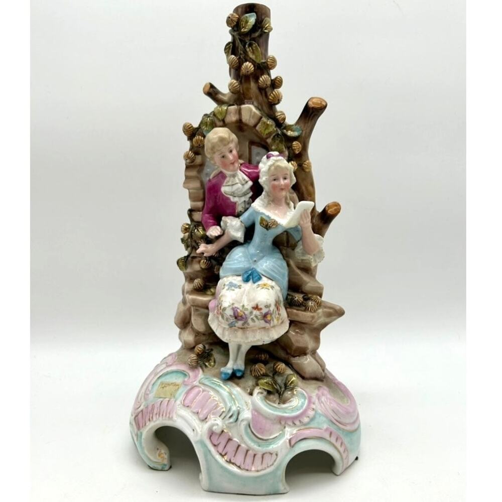 Antique Conta Boehme German Porcelain Courting Couple Figural Candle Holder 11" - Picture 11 of 12